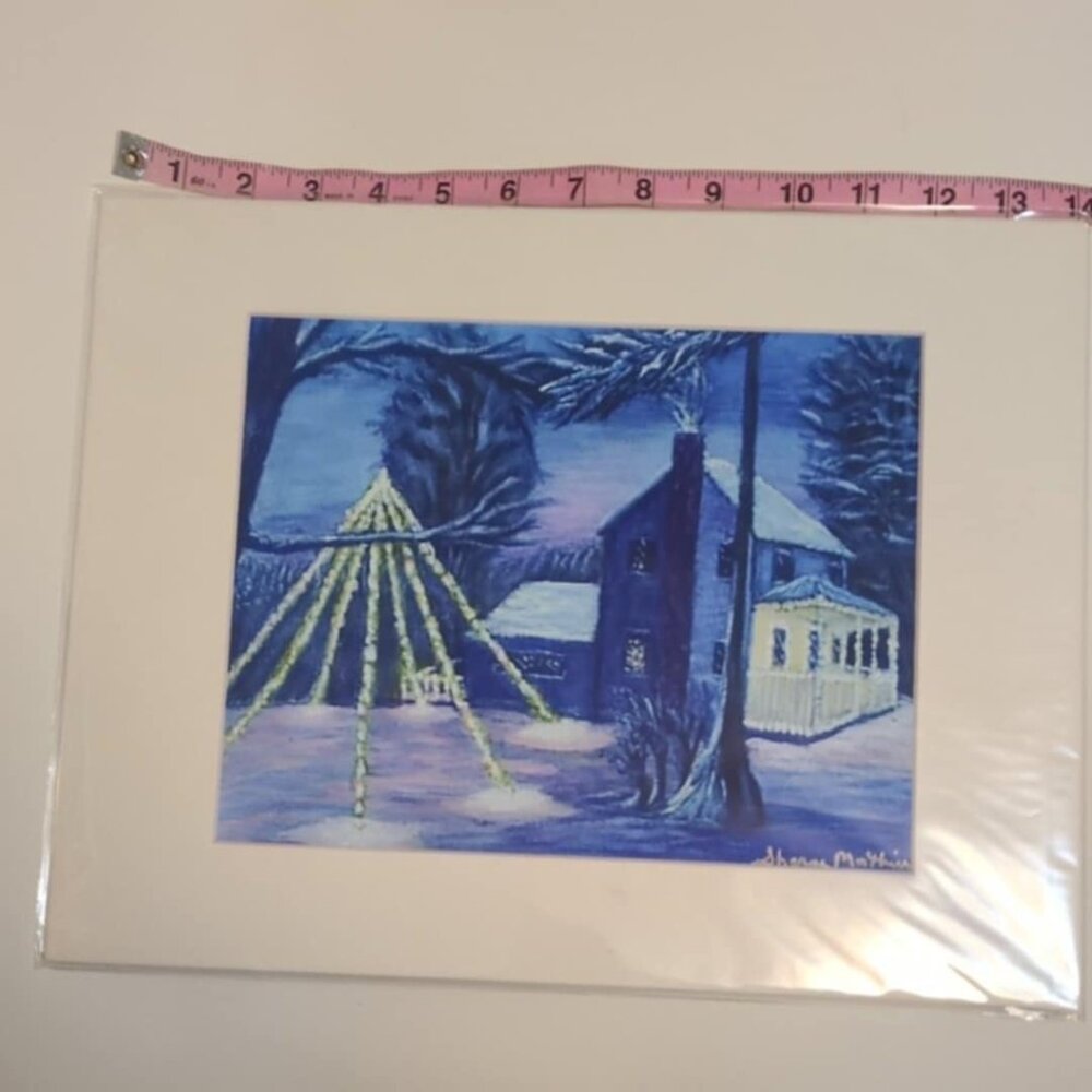 Archival Art Print 14 x 11 Matted Christmas Mountain House Sharon Morthier Cabin